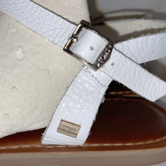 TOMS White Leather Flat Thong Sandals Women's Size 9.5 - Picture 5 of 11